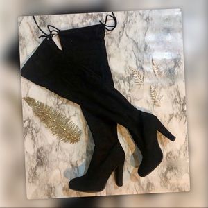 Black suede knee high boots